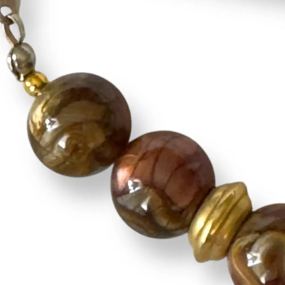 Vintage 32” Thermoset Lucite Tiger’s Eye Opalescent Moon Glow Necklace 1960s